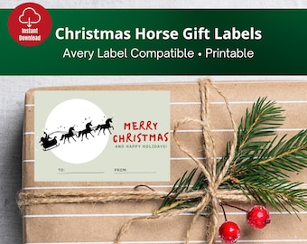 Christmas Horse Gift Labels, Printable Christmas Gift Tag Horse, Gift Labels for Horse Lovers