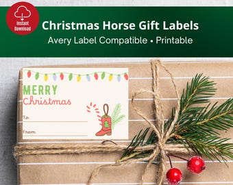 Christmas Horse Gift Labels, Printable Christmas Gift Tag Horse, Gift Labels for Horse Lovers, Christmas Western Gift Labels