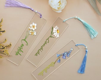 Birth Floral Bookmark with Tassel, Custom Month Flower Bookmark, Gift For Students Kinds, Unique Aesthetic Bookmarks for Women