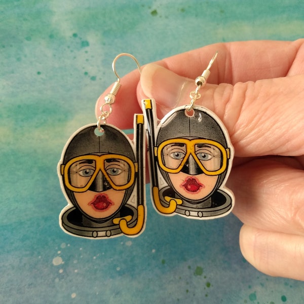 Snorkeling earrings water girl wetsuit unique jewelry ocean life