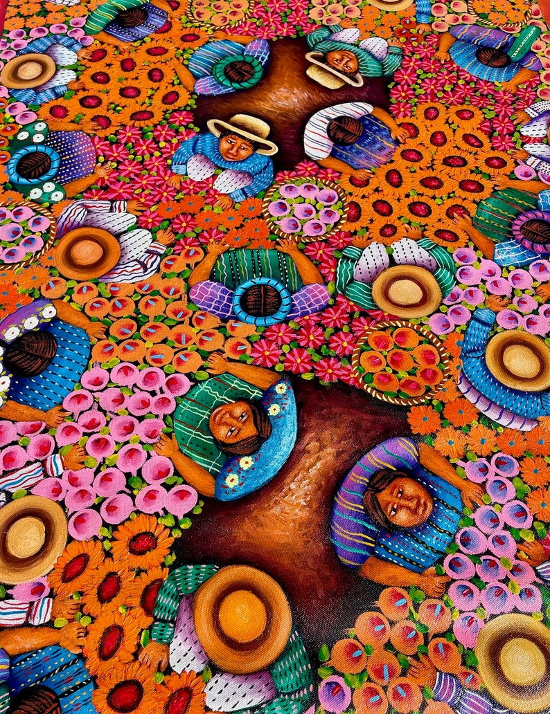 Flowers of Guatemala Oil Painting of Lake Atitlan, by Artist Lorenzo ...
