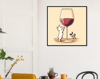Kitten Loves Wine Print | Cute Premium Kitchen Wall Art Poster Portret