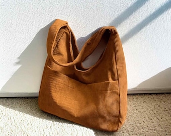 Sac fourre-tout en velours côtelé - Sac à bandoulière végétalien, sac à bandoulière minimaliste, grand sac à bandoulière, sac hobo, sac de tous les jours, grand sac souple, « Linsy »