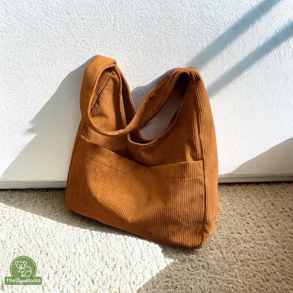 Corduroy Tote Bag - Vegan Shoulder Bag, Minimalist Shoulder Bag, Large Shoulder Bag, Hobo Bag, Everyday Bag, Large Soft Bag, "Linsy"