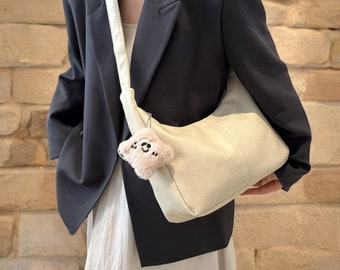 Shoulder Bag with Pendant-Messenger Bag, Vegan Leather Bag, Leather Handbag with Zip Pocket, Adjustable Strap Leather Shoulder Bag for Women