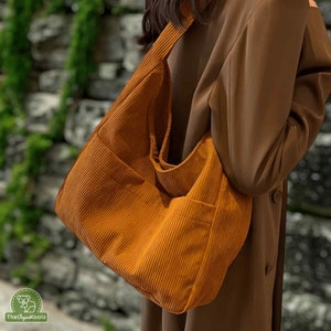 Corduroy Tote Bag Veganistische schoudertas, minimalistische schoudertas, grote schoudertas, hobotas, alledaagse tas, grote zachte tas, Linsy afbeelding 3