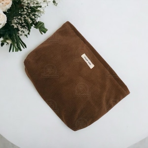 Corduroy Makeup Bag Toiletry Bag for Mothers Day, Extra Soft Corduroy Cosmetic Organizer, Cozy Pouch, Bride Toiletry Bag Wish Brown