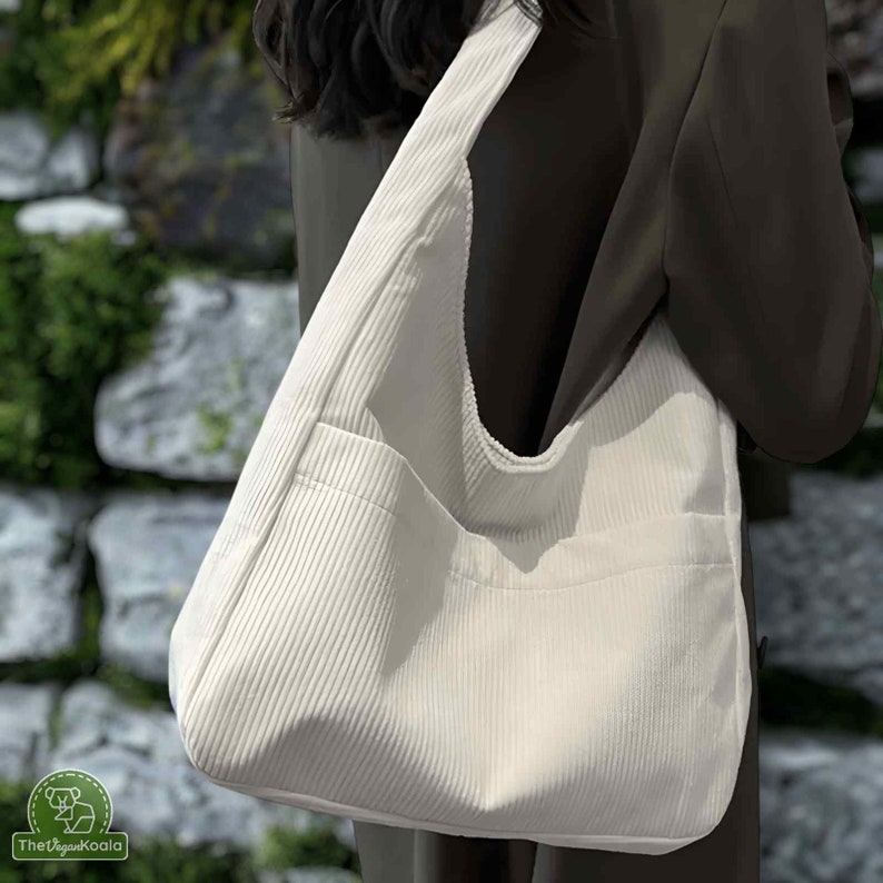 Bolso de mano de pana bolso de hombro vegano, bolso de hombro minimalista, bolso de hombro grande, bolso hobo, bolso de todos los días, bolso suave grande, Linsy imagen 2