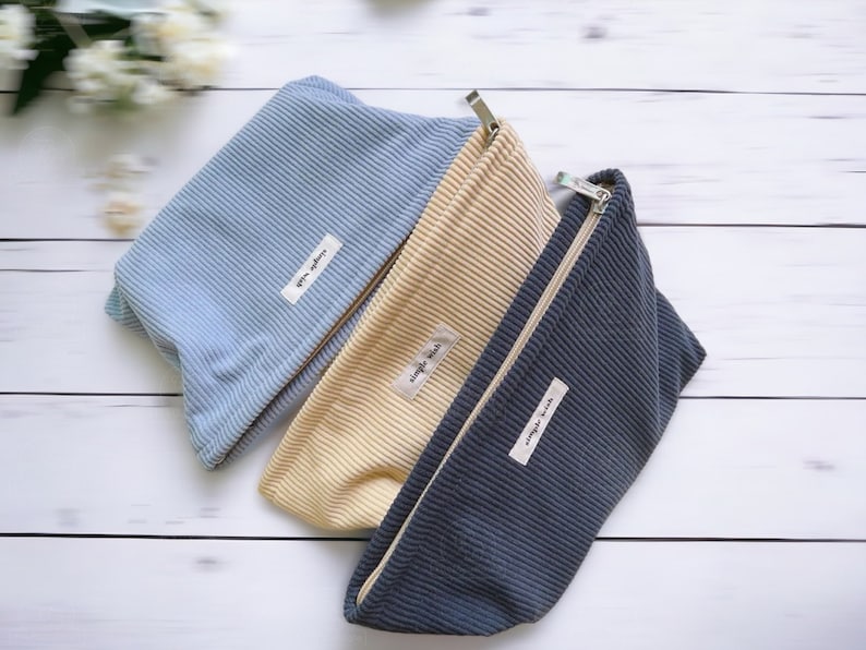 Corduroy Makeup Bag Toiletry Bag for Mothers Day, Extra Soft Corduroy Cosmetic Organizer, Cozy Pouch, Bride Toiletry Bag Wish Yellow