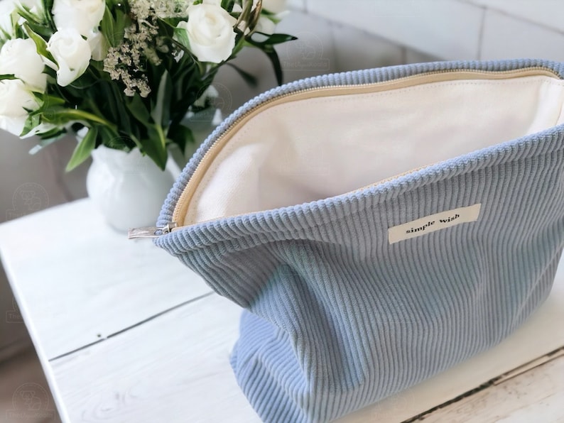 Corduroy Makeup Bag Toiletry Bag for Mothers Day, Extra Soft Corduroy Cosmetic Organizer, Cozy Pouch, Bride Toiletry Bag Wish zdjęcie 4