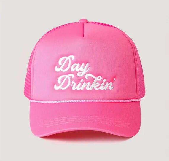 Unisex Trucker Hat Pink Embroidered Day Drinking Snapback  display picture 3