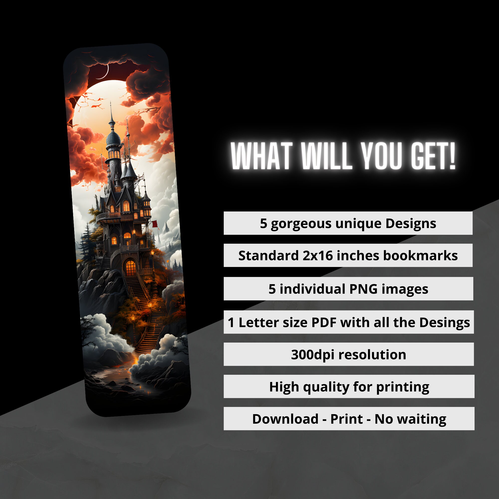Fantasy Castle Printable Bookmark Set | 5 Ultra-quality PDF Digital ...