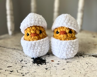 ¡¡¡LISTO PARA ENVIAR!!! Pollito para incubar de ganchillo/ Amigurumi Chick and Egg Playset / Chicky Plushie / 4 pulgadas Stuffy