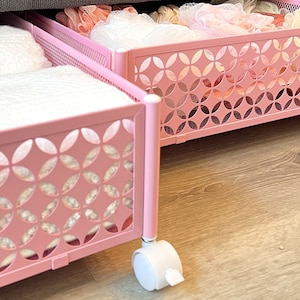 Collapsible Metal Under Bed Storage With Wheels - 2 pack - Rolling Containers Drawers Organizers Bins Clothes Toys Kids Bedroom Pink - Gray