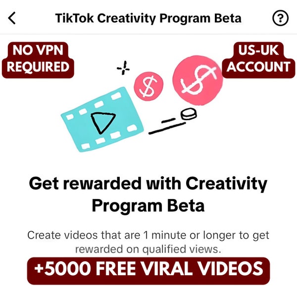 TIKTOk Creativity Program Account ( UK-US) With 5000 Free Viral Luxury Lifestyle Videos,for Tiktok Instagram And Youtube 1080-4K-8K