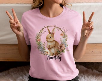 Easter Floral Rabbit T-Shirt Spring Nature Lover Gift