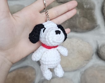 Crochet Snoopy Keychain Crochet Snoopy Plush Crochet Keychain Easter Basket Stuffer Bag Accessory Bag Charm Key Ring