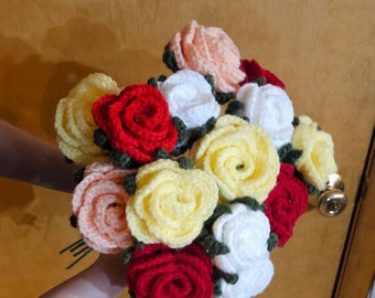 Roses au crochet, fleurs de la fête des mères, bouquet de fleurs au crochet, bouquet de roses, roses éternelles, fleurs éternelles, crochet, fête des mères