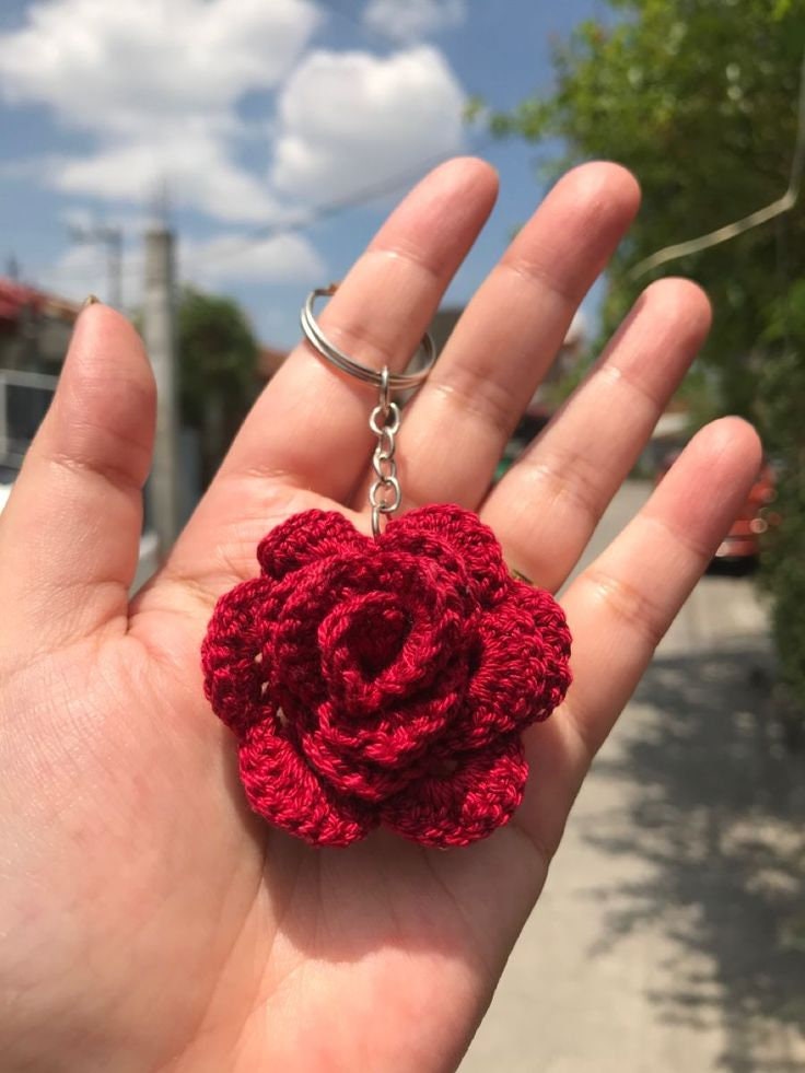 Crochet Rose Keychain Crochet Flower Crochet Bouquet Flower