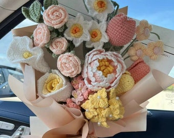 Crochet Flower Bouquet Build Your Own Mother's Day Flower Graduation Flowers Forever Flowers Rose, Lily, Lily of the Valley, Lavender