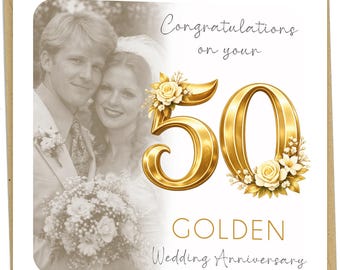 Personalised Golden Anniversary Card Photo Custom 50 Wedding Keepsake - CB056