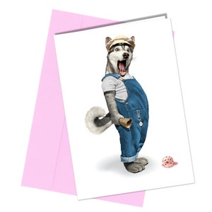 Carte d'anniversaire drôle de chien Husky / Portrait de chien d'anniversaire Crème glacée #168h