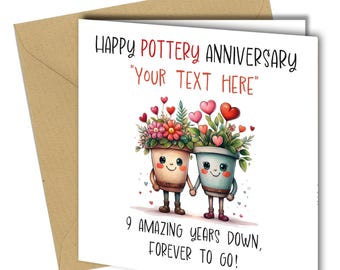 Pottery Anniversary Card – 9 Years Couple Design Romantic Keepsake