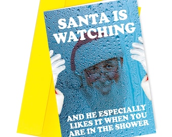 Lustig Weihnachtsmann passt Weihnachtskarte auf | Humorvolle Weihnachtskarte | Frech Aber Netter Feiertags Gruß