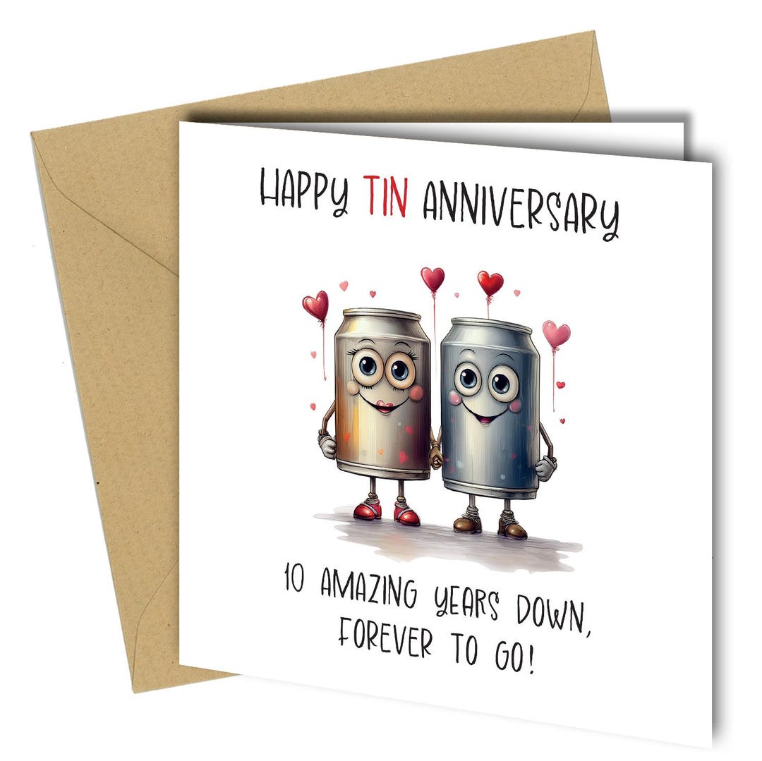 Personalised Tin Anniversary Card for 10 Years - Etsy