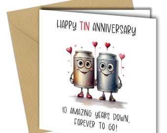Personalised Tin Anniversary Card for 10 Years