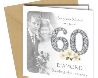 Biglietto di auguri personalizzato per il 60° anniversario di nozze di diamante con foto, coppia personalizzata - CB034