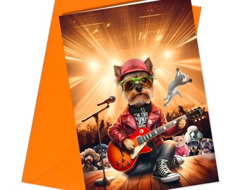 Dog Terrier Rockstar Funny Birthday Card / Dog Portrait Concert Cats Dogs #168k