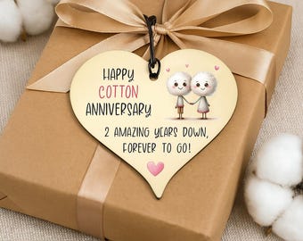Cotton Anniversary Wooden Heart Plaque 2nd Wedding Gift Couple Decoration - 1935