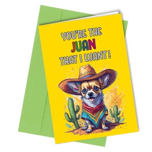 ¡Eres el juan que quiero! / Tarjeta divertida de aniversario / Chihuahua mexicano #1640
