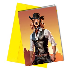 Hund Dackel Vintage Karte zum Geburtstag / Dog Portrait Cowboy #168d
