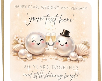 Biglietto di auguri personalizzato per l'anniversario di perle con nomi personalizzati - 30 anni insieme - cb057
