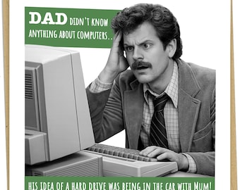 Funny Dad Fathers Day Card Computer Joke Hard Drive Humour Retro Greeting personalised option