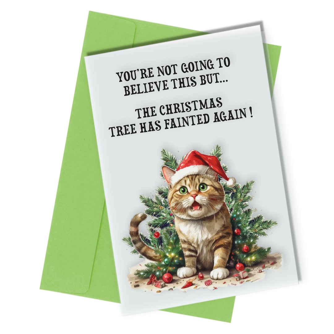 Funny Cat Christmas Card | Fainted Tree Holiday Greeting - Etsy