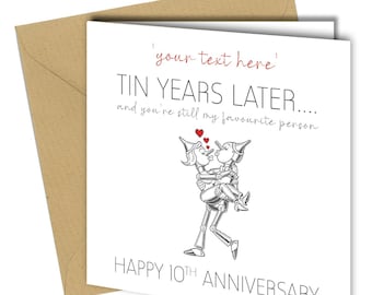 Funny 10th Anniversary Card: Tin Robot Couple (Personalised)