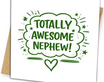 Nephew Birthday Card: Green Typography, Square Design (Personalised Inside)