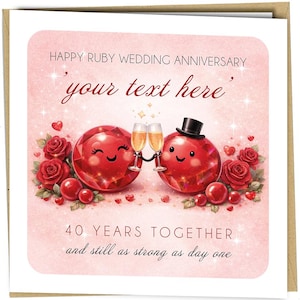 Personligt Rubin-jubileumskort 40 år med anpassade namn, meddelande inuti - cb058
