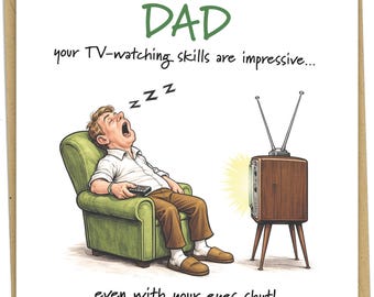 Funny Dad Birthday Card, Sleeping TV Joke, Sarcastic Greeting (Personalised Inside) cb066