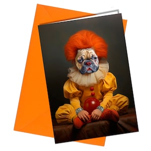 Cachorro Bulldog Francês Palhaço Cartão de Aniversário Engraçado / Retrato de Cachorro de Aniversário IT #168g
