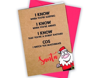 Carte de Noël drôle de père Noël | Carte de Noël adulte effrontée | Vœux de Noël coquins mais gentils