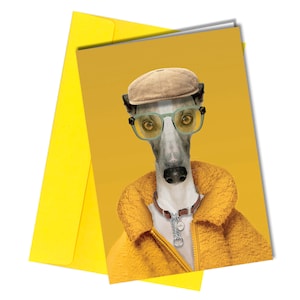 Biglietto di auguri di compleanno divertente per cane Whippet / Ritratto di cane di compleanno retrò fresco #168f