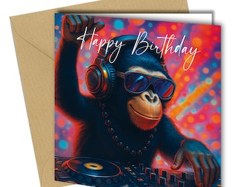 DJ Monkey Birthday Card – Funny Music Lover Gift