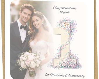 Personalised Photo 1st Wedding Anniversary Card Paper Celebration Couple Custom Keepsake Romantic Gift - CB038