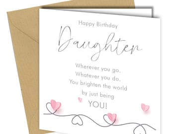 Personalised Daughter Birthday Card – Heart Design – Sentimental Quote – Handmade Greeting Card - CB009
