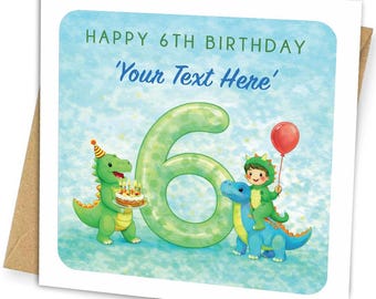 Personalised 6th Birthday Card Dinosaur Child Kids Custom Name Age Boy Girl - cb063