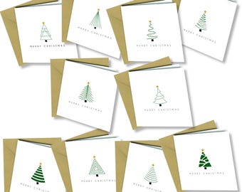 Minimalist Christmas Cards Set – 10 Modern Tree Designs or Snowman Designs